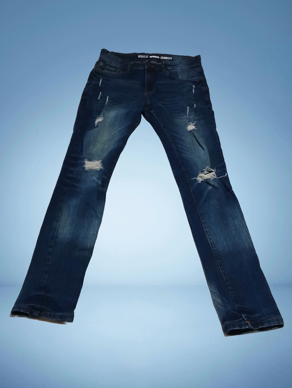 Slim Straight UH Denim Distressed Men's Jeans in Dark Blue